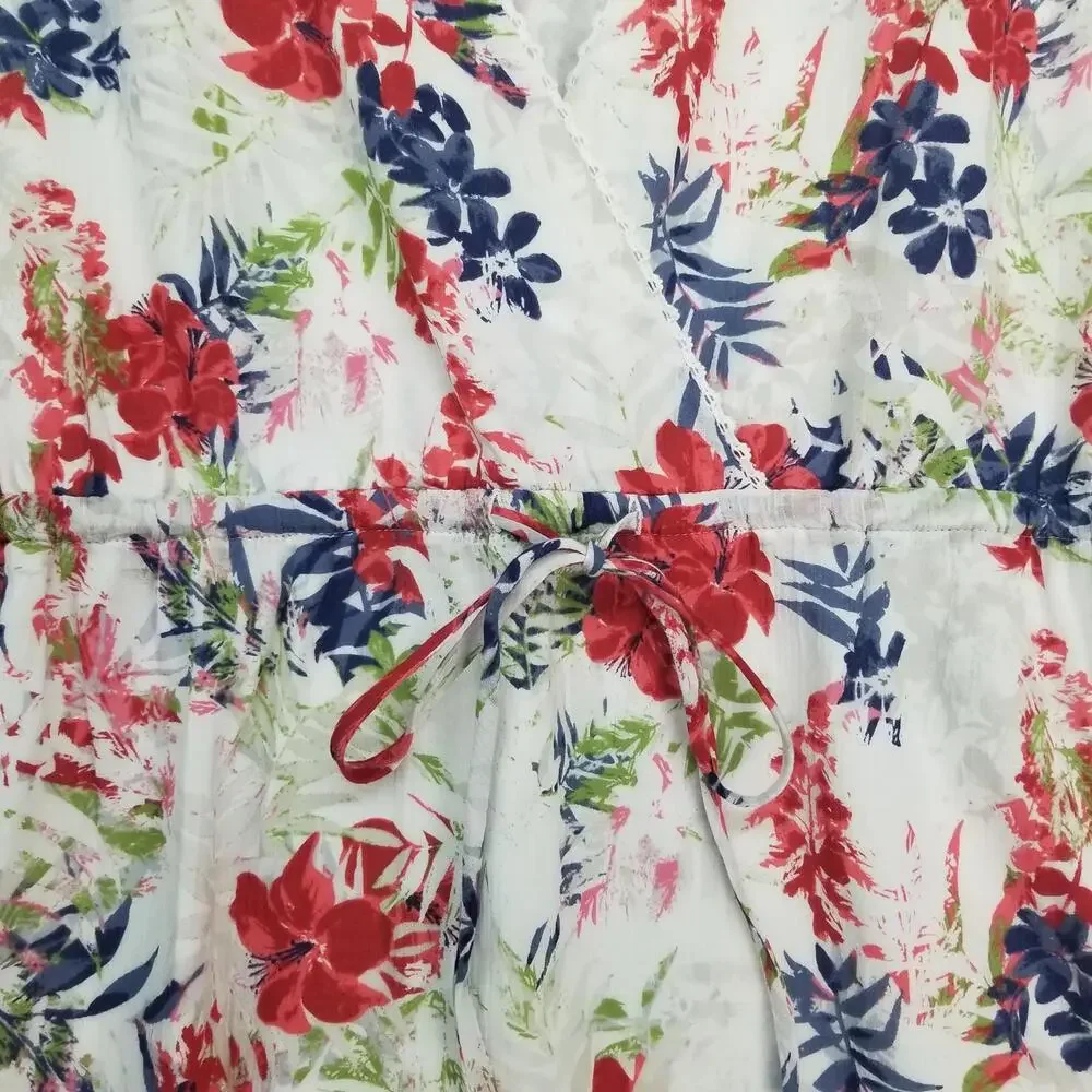 Eddie Bauer Sleeveless Dress Womens 8‎ White Red Blue Green Floral 100% Cotton - Picture 7 of 13